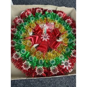 Vintage Christmas Tree Topper 49 Lights Tinsel Starburst Red Green Gold Bow Box